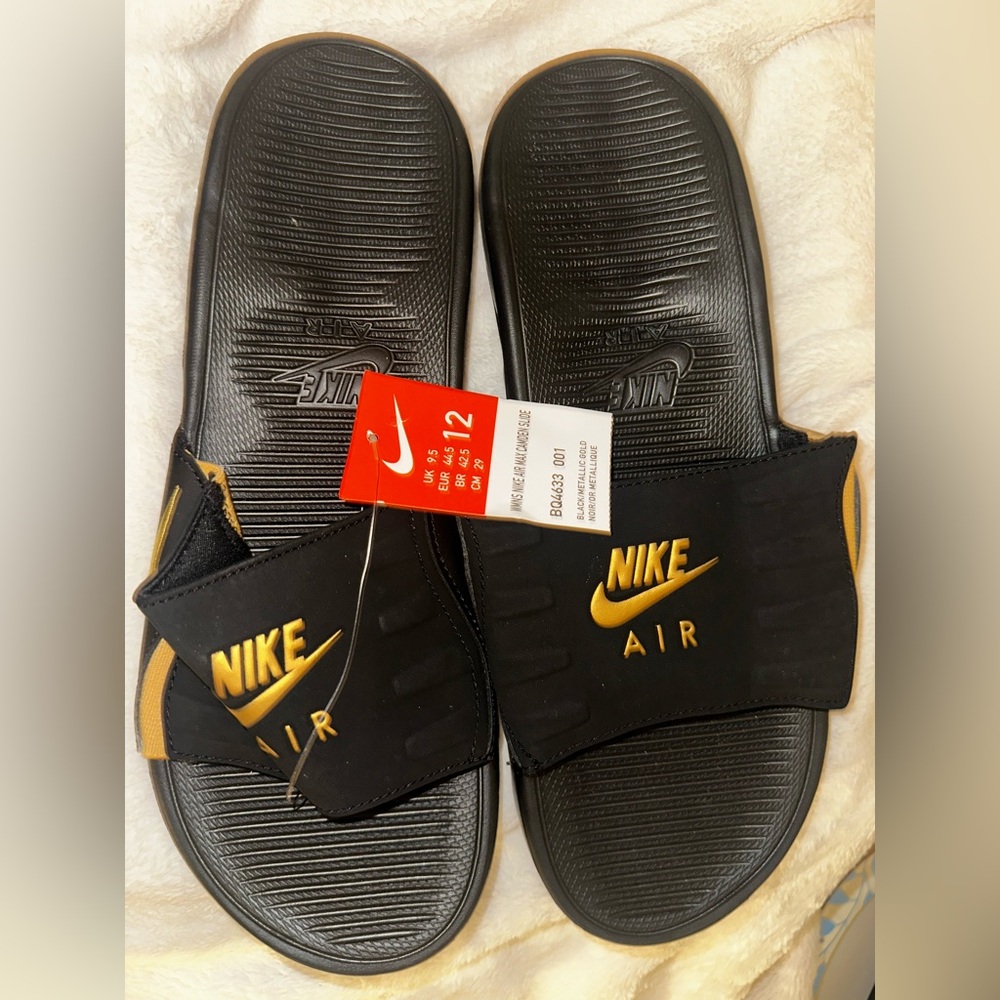 Nike Air Slides in Black and Gold